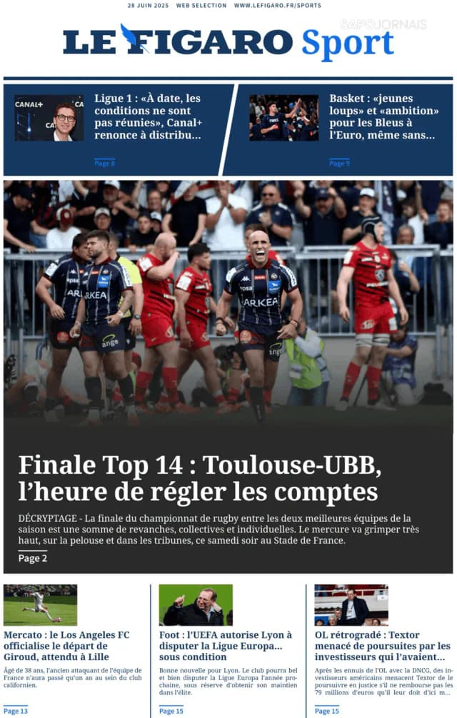 Capa jornal Le Figaro Sport 2025-06-28