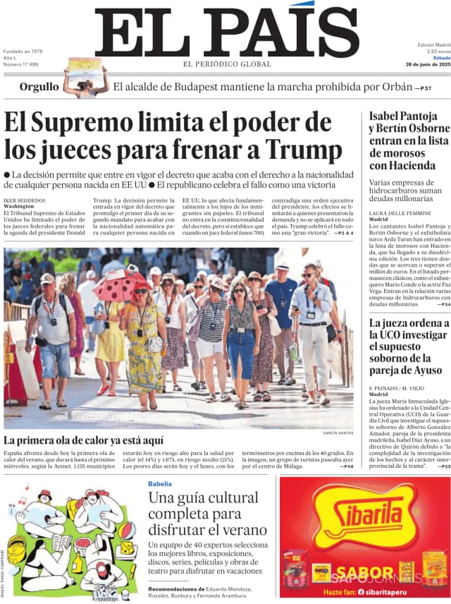 Capa jornal El País 2025-06-28