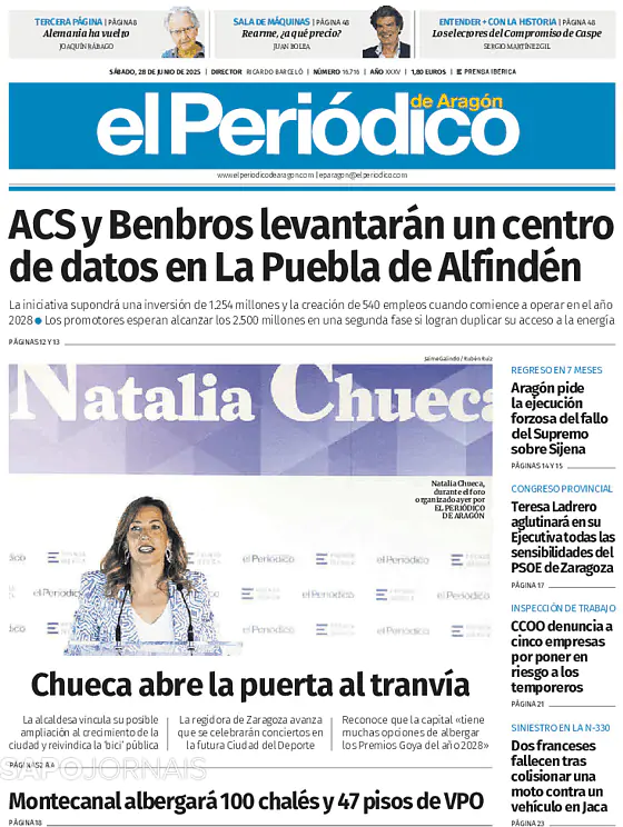 Capa jornal El Periódico de Aragón 2025-06-28