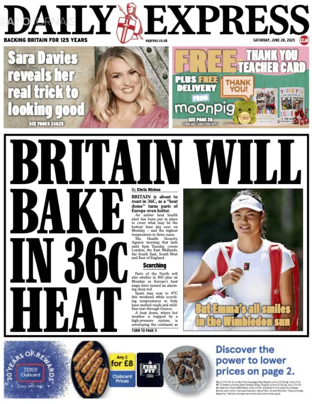 Capa jornal Daily Express 2025-06-28