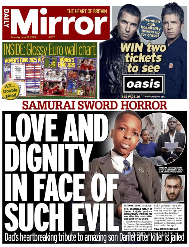 Capa jornal Daily Mirror 2025-06-28