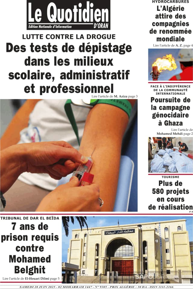Capa jornal Le Quotidien D’Oran 2025-06-28