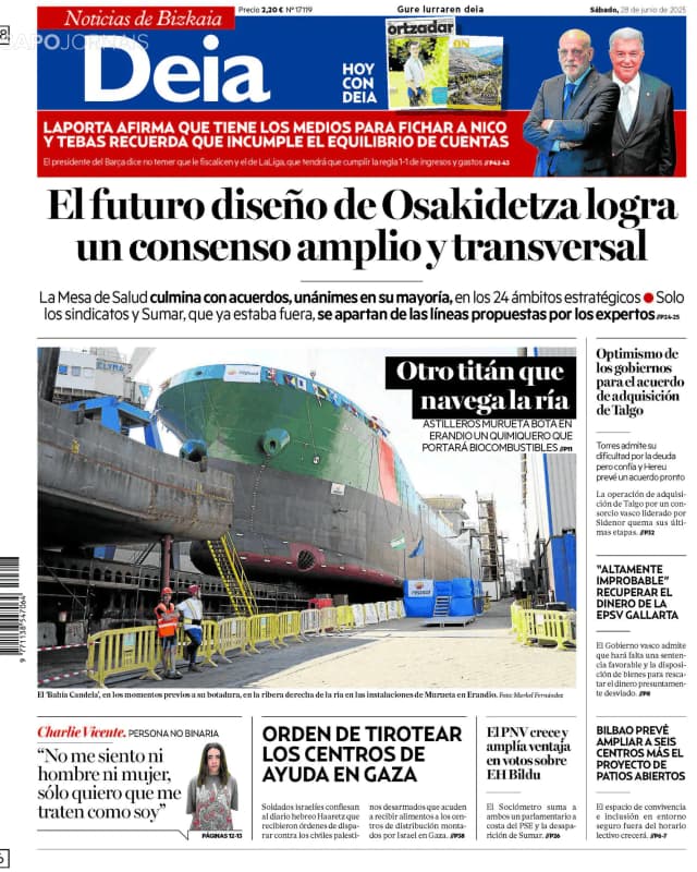 Capa jornal Deia-Noticias de Bizkaia 2025-06-28
