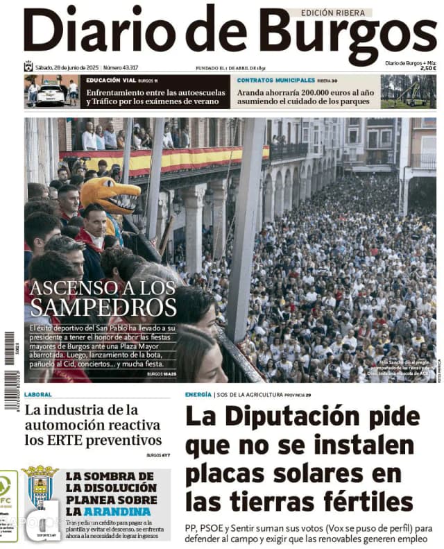 Capa jornal Diario de Burgos 2025-06-28