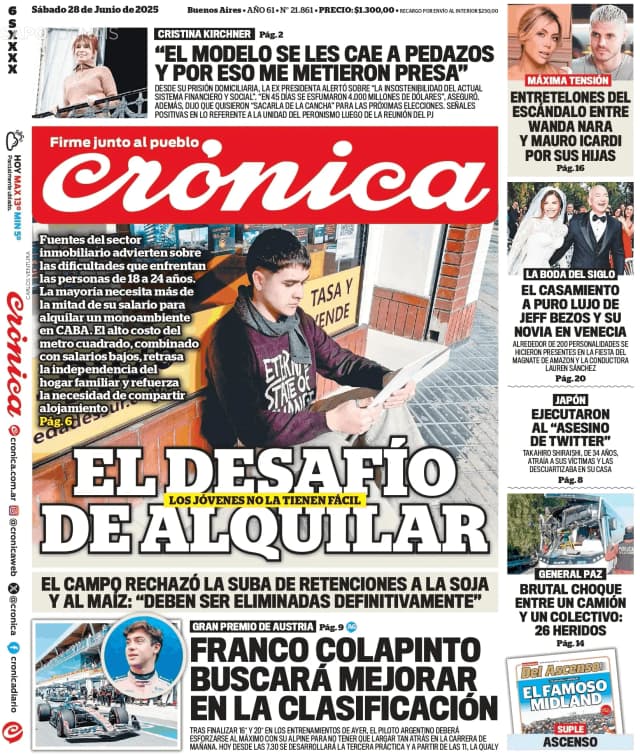 Capa jornal Crónica 2025-06-28