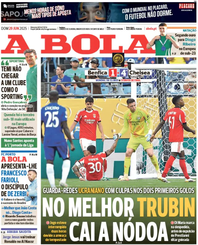 Capa jornal A Bola 2025-06-29