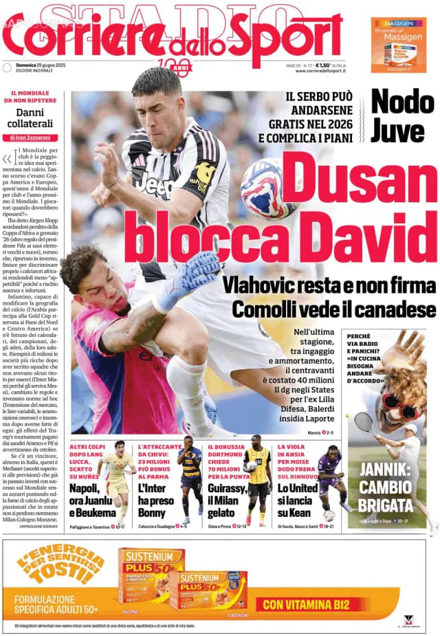 Capa jornal Corriere dello Sport 2025-06-29
