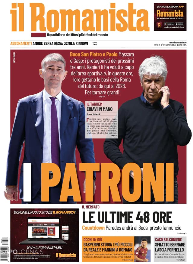 Capa jornal Il Romanista 2025-06-29