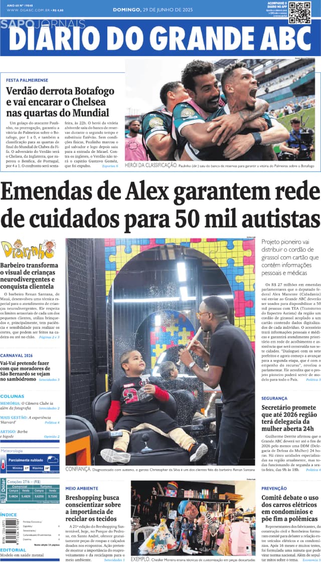 Capa jornal Diário do Grande ABC 2025-06-29