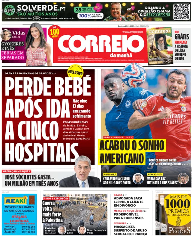 Capa jornal Correio da Manhã 2025-06-29