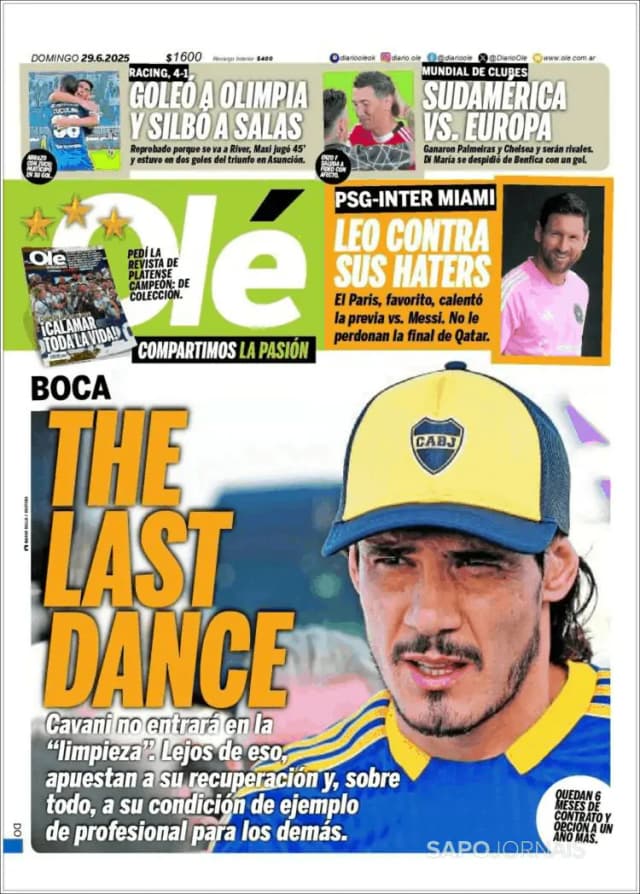 Capa jornal Olé 2025-06-29