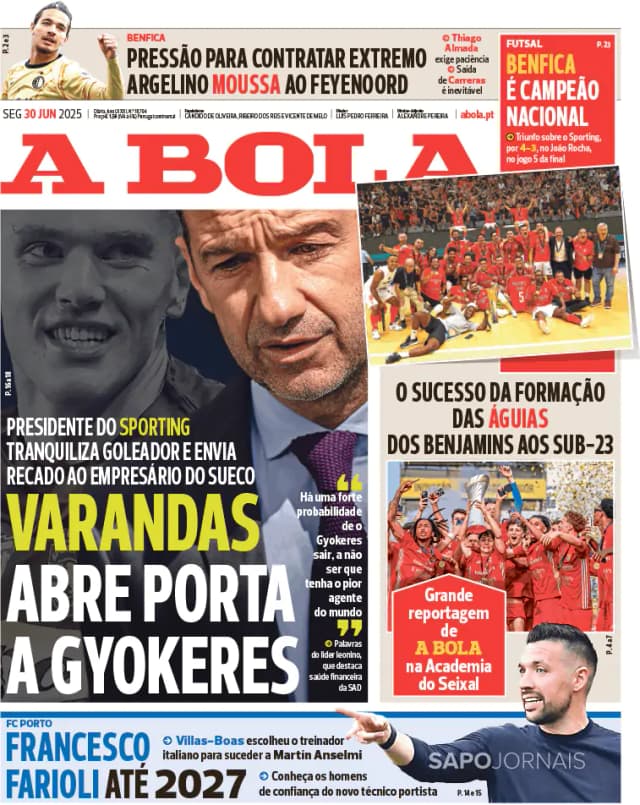 Capa jornal A Bola 2025-06-30