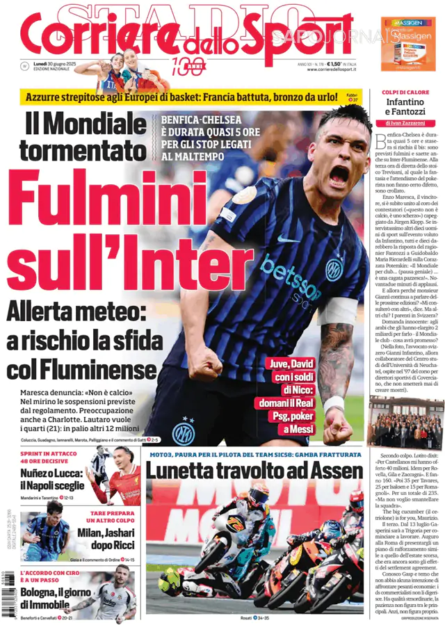 Capa jornal Corriere dello Sport 2025-06-30