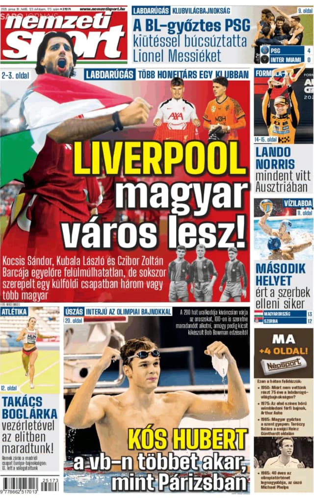 Capa jornal Nemzeti Sport 2025-06-30