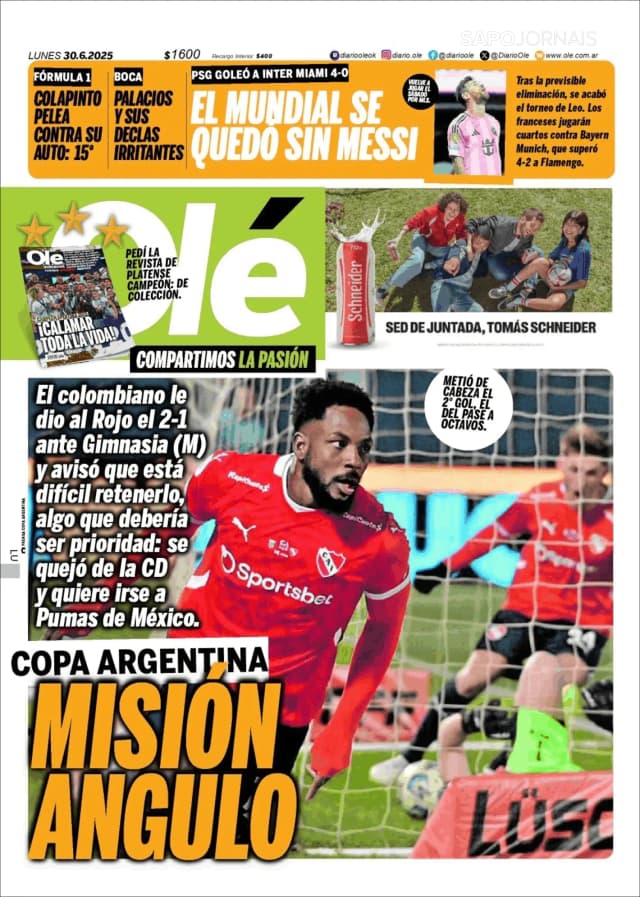 Capa jornal Olé 2025-06-30