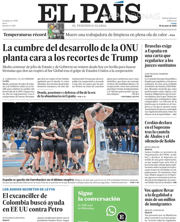Capa jornal El País 2025-06-30