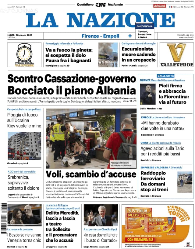 Capa jornal La Nazione 2025-06-30