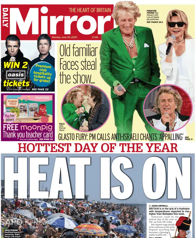 Capa jornal Daily Mirror 2025-06-30