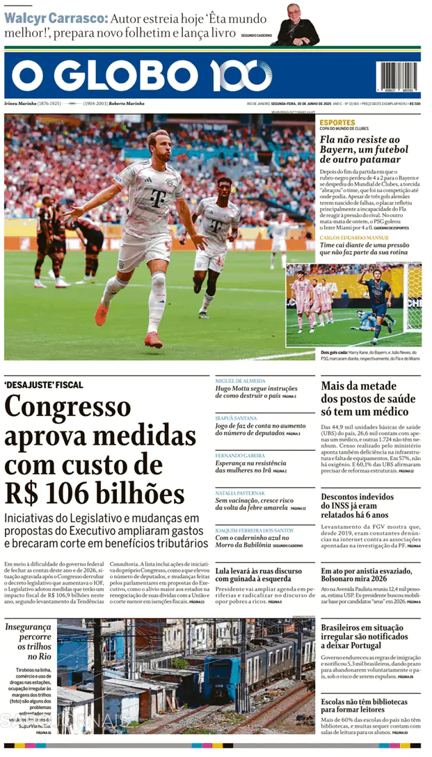 Capa jornal O Globo 2025-06-30