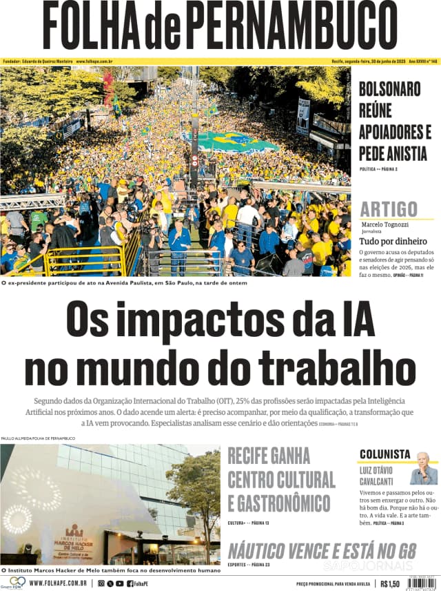 Capa jornal Folha de Pernambuco 2025-06-30