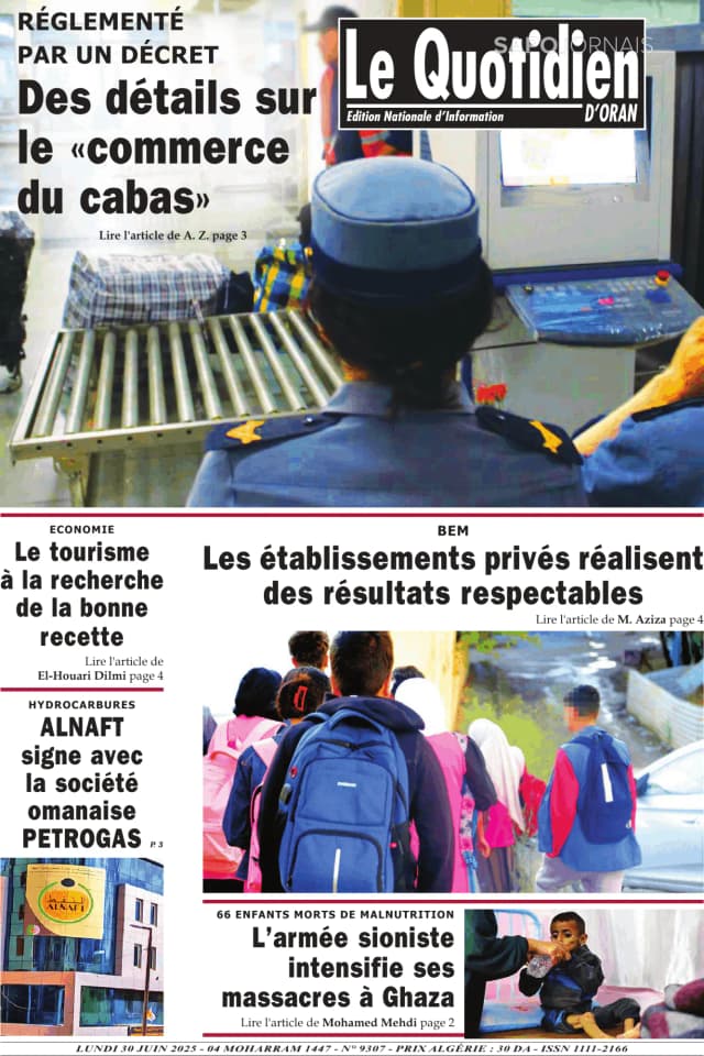 Capa jornal Le Quotidien D’Oran 2025-06-30