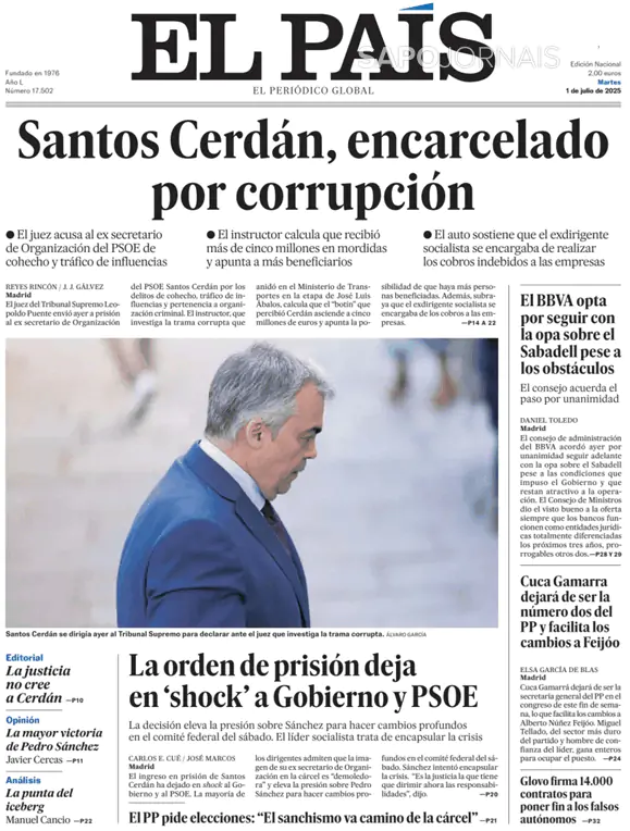 Capa jornal El País 2025-07-01