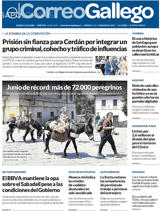 Capa jornal El Correo de Gallego 2025-07-01