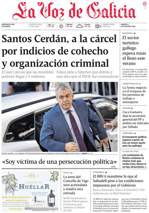 Capa jornal La Voz de Galicia 2025-07-01