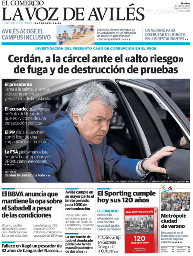 Capa jornal El Comercio La Voz de Avilés 2025-07-01