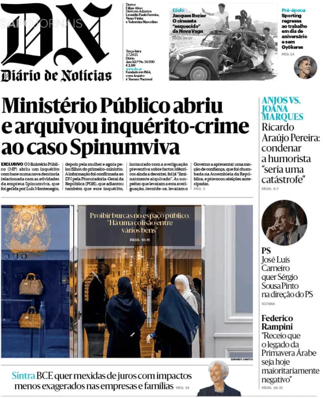 Capa jornal Diário de Notícias 2025-07-01