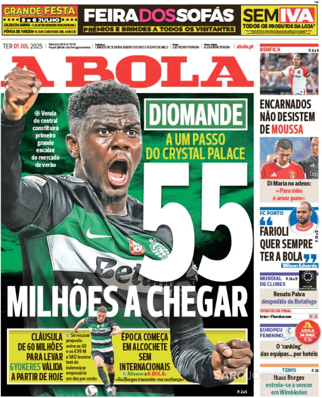 Capa jornal A Bola 2025-07-01