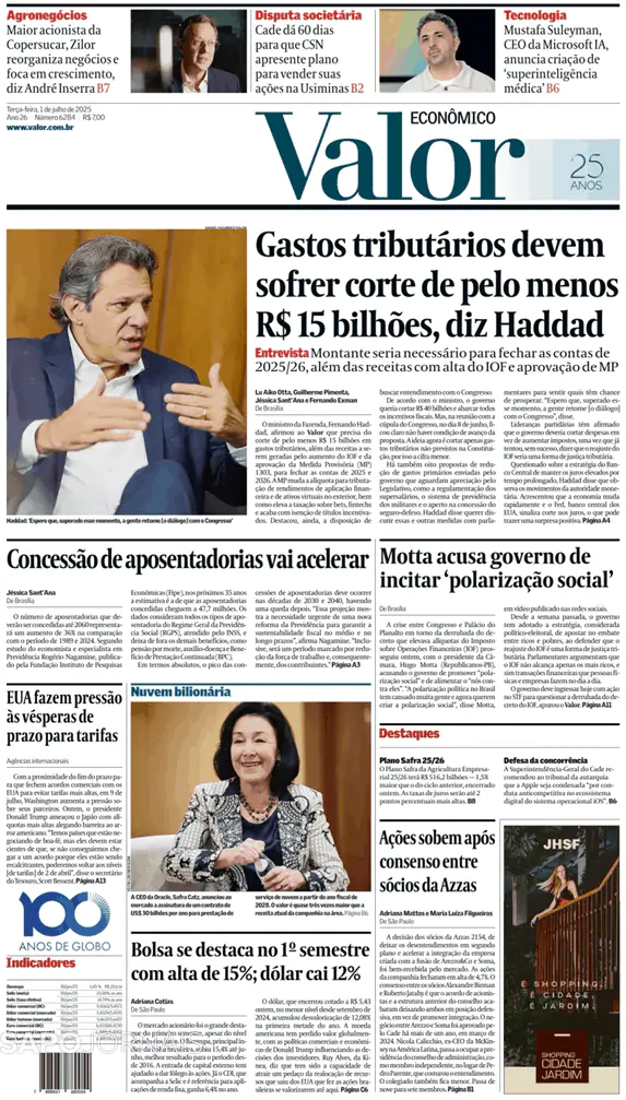 Capa jornal Valor Econômico 2025-07-01