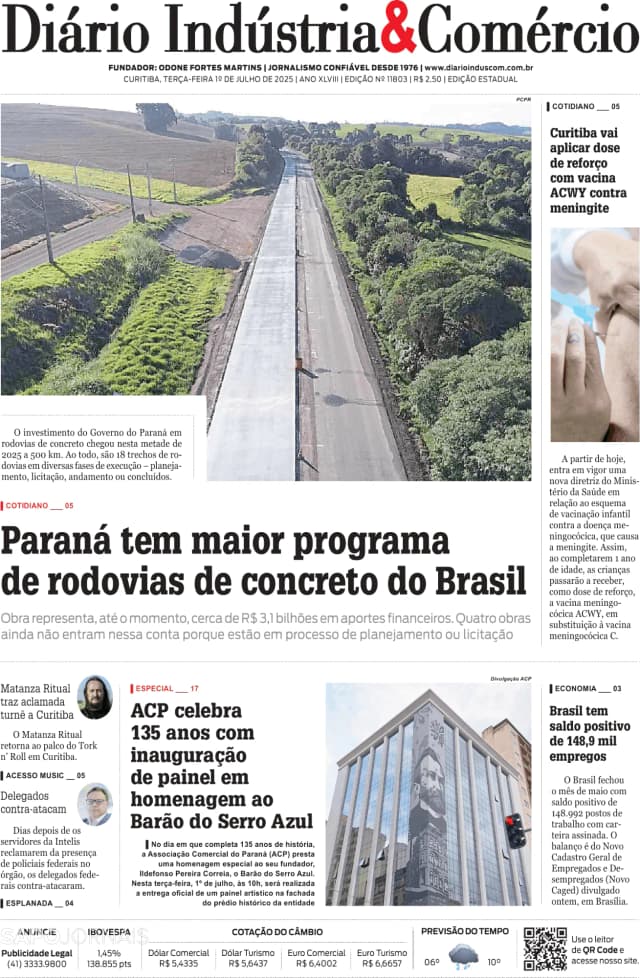 Capa jornal Diário Indústria & Comércio 2025-07-01