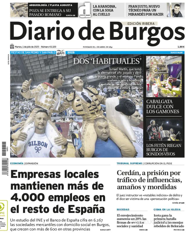 Capa jornal Diario de Burgos 2025-07-01