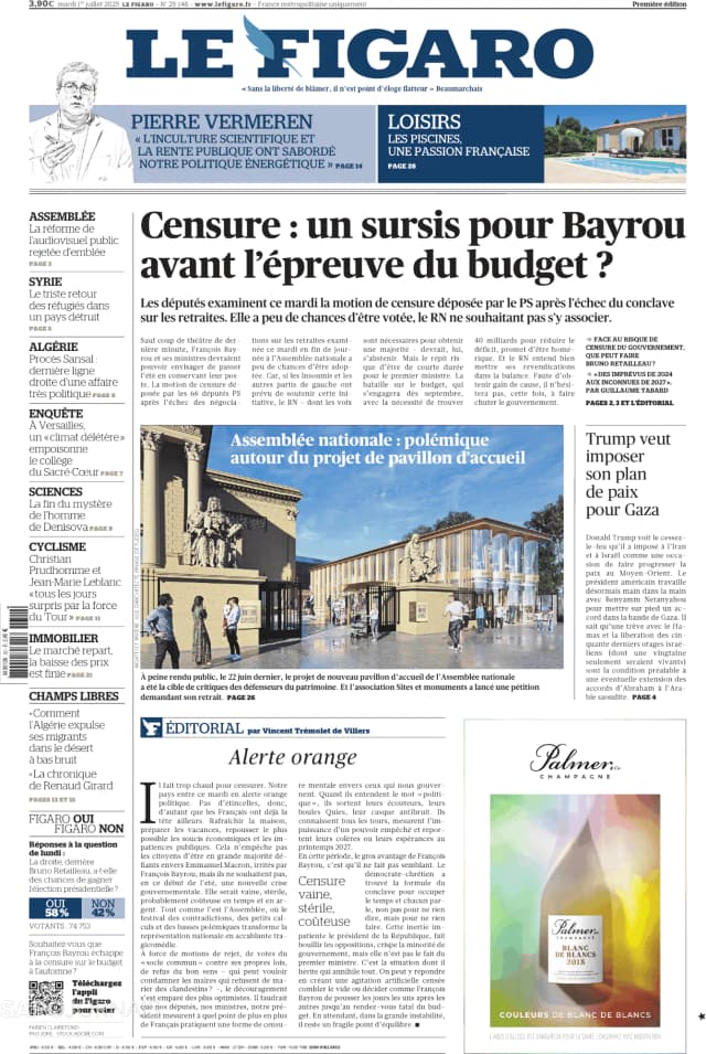Capa jornal Le Figaro 2025-07-01