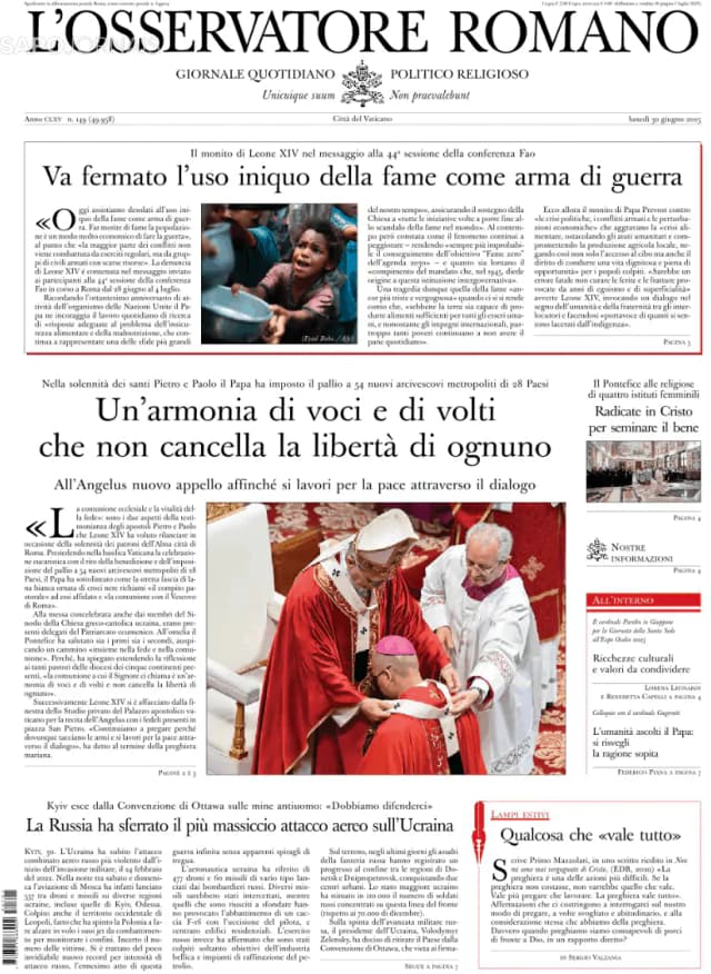 Capa jornal L'Osservatore Romano 2025-07-01