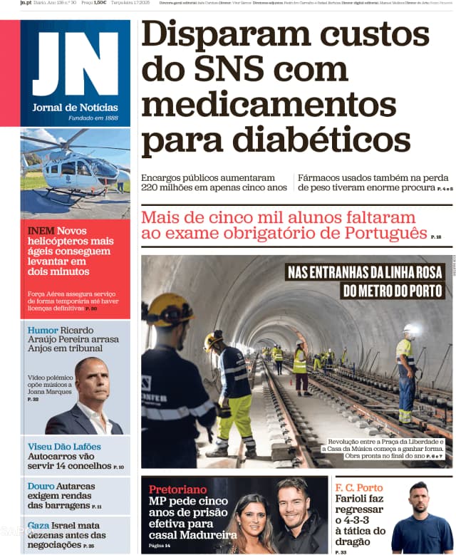 Capa jornal Jornal de Notícias 2025-07-01