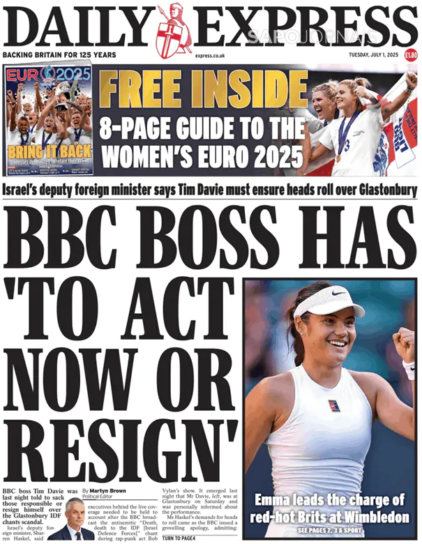 Capa jornal Daily Express 2025-07-01