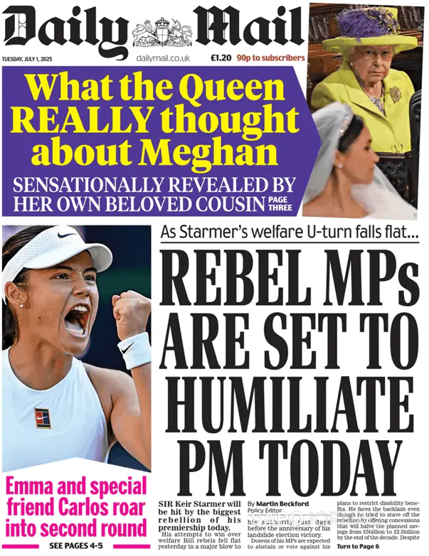 Capa jornal Daily Mail 2025-07-01
