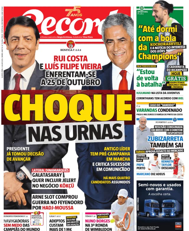 Capa jornal Record 2025-07-03