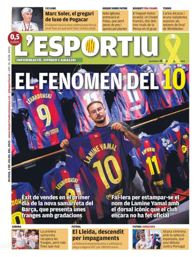 Capa jornal L'esportiu 2025-07-03