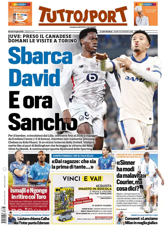 Capa jornal Tuttosport 2025-07-03