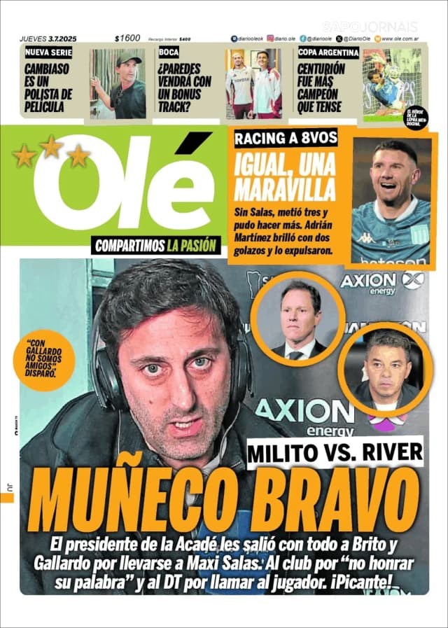 Capa jornal Olé 2025-07-03