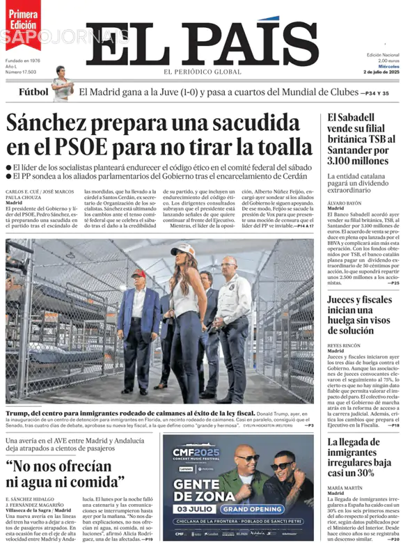 Capa jornal El País 2025-07-02