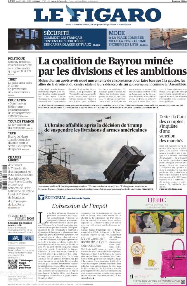 Capa jornal Le Figaro 2025-07-03