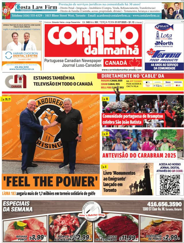 Capa jornal Correio da Manhã-Canada 2025-07-01