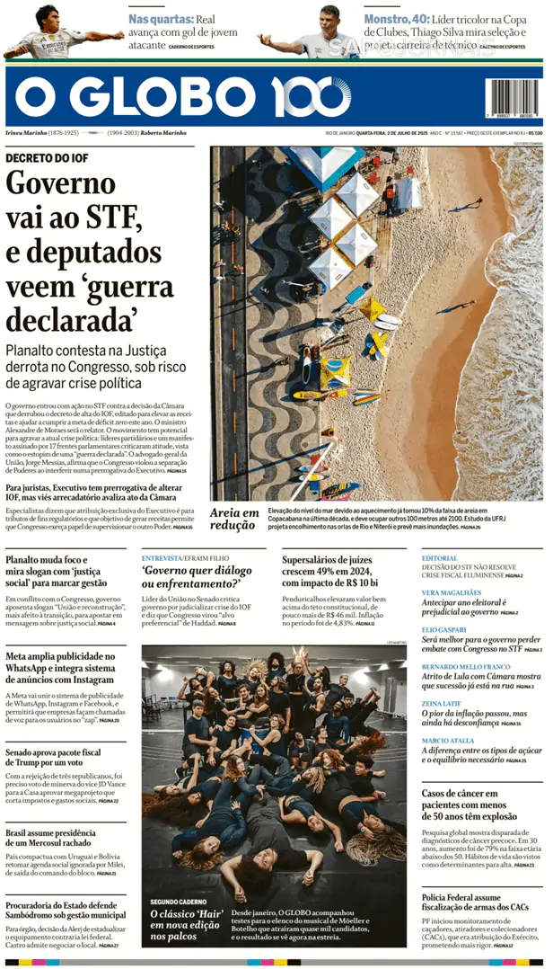 Capa jornal O Globo 2025-07-02