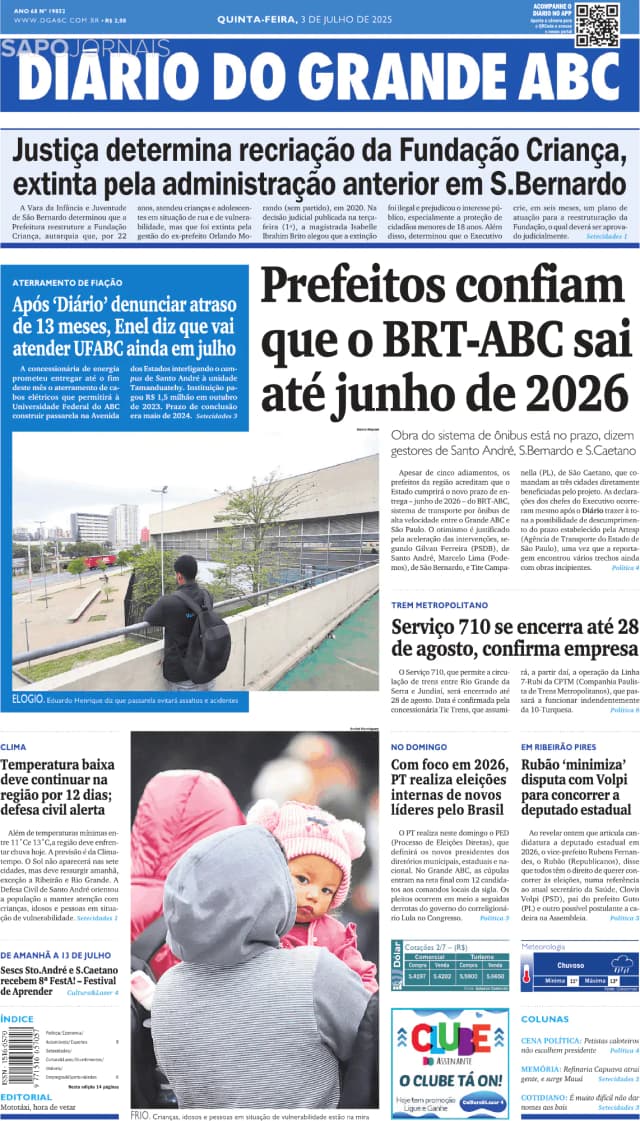 Capa jornal Diário do Grande ABC 2025-07-03