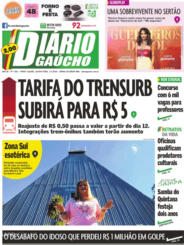 Capa jornal Diário Gaúcho 2025-07-03