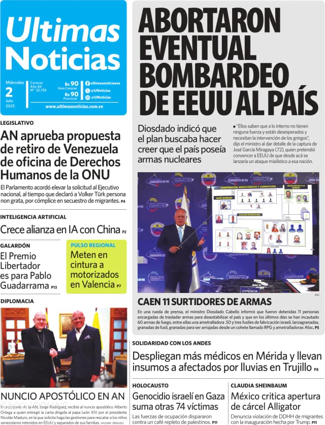 Capa jornal Últimas Noticias 2025-07-02